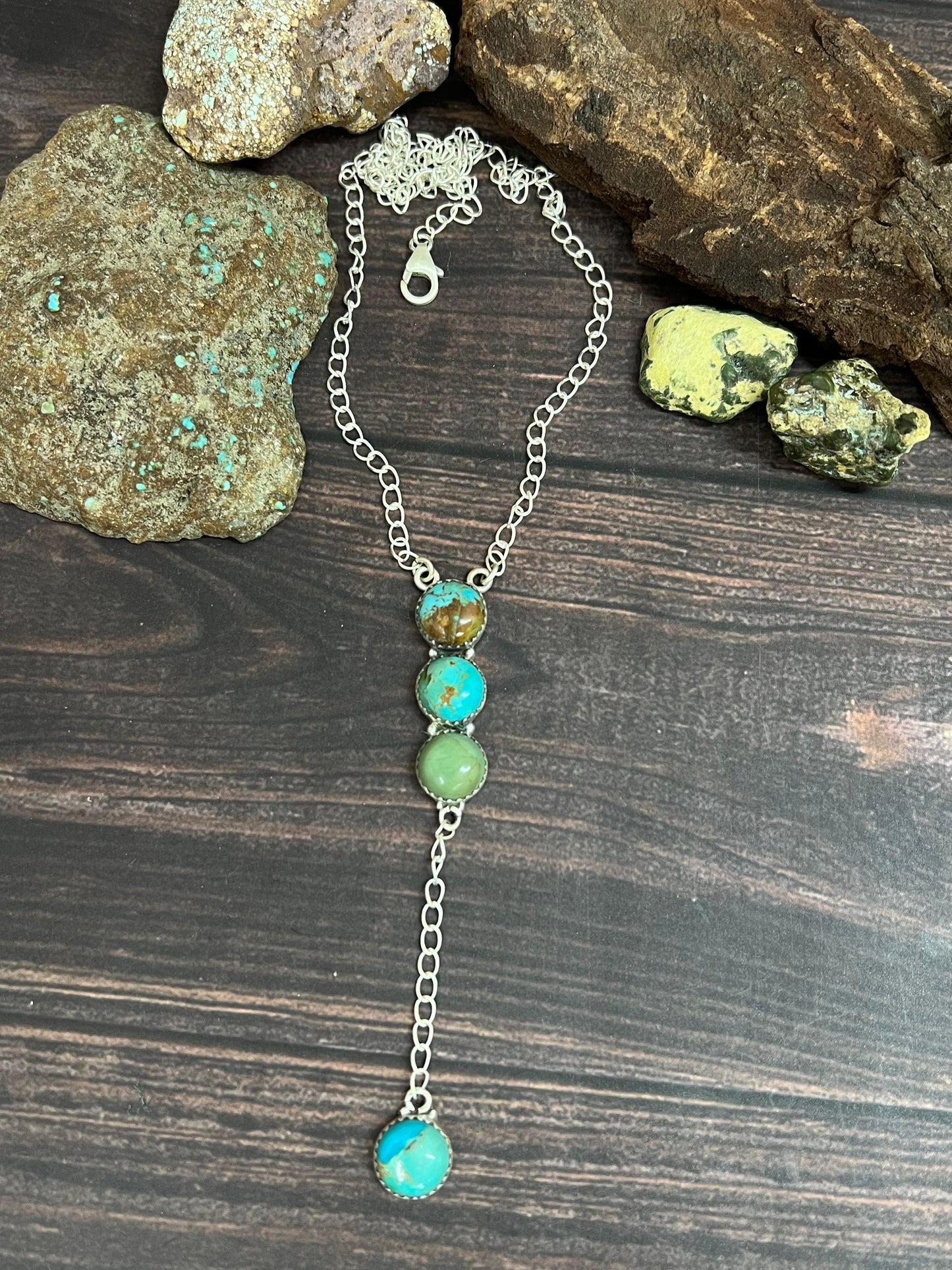 Handmade Sterling Silver Kingman Turquoise Necklace with Signed Nizhoni