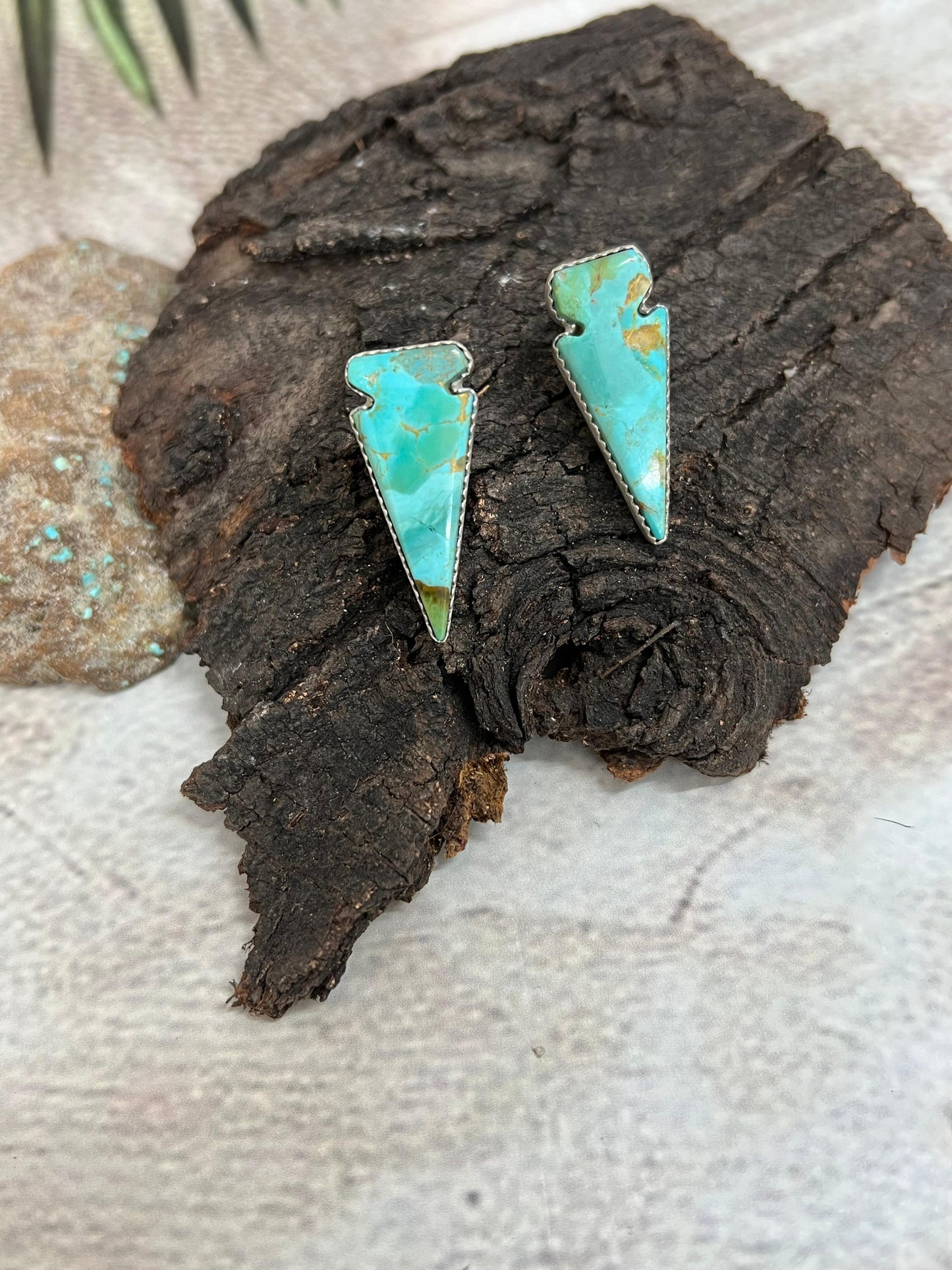 Handmade Sterling Silver Kingman Turquoise Post Studs with Signed Nizhoni (4)