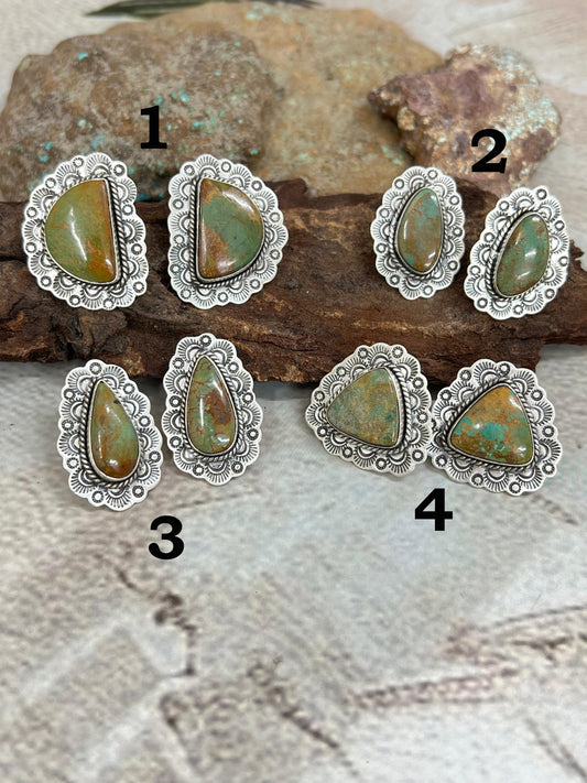 Handmade Sterling Silver Old Stock Royston Turquoise Post Studs with Signed Nizhoni