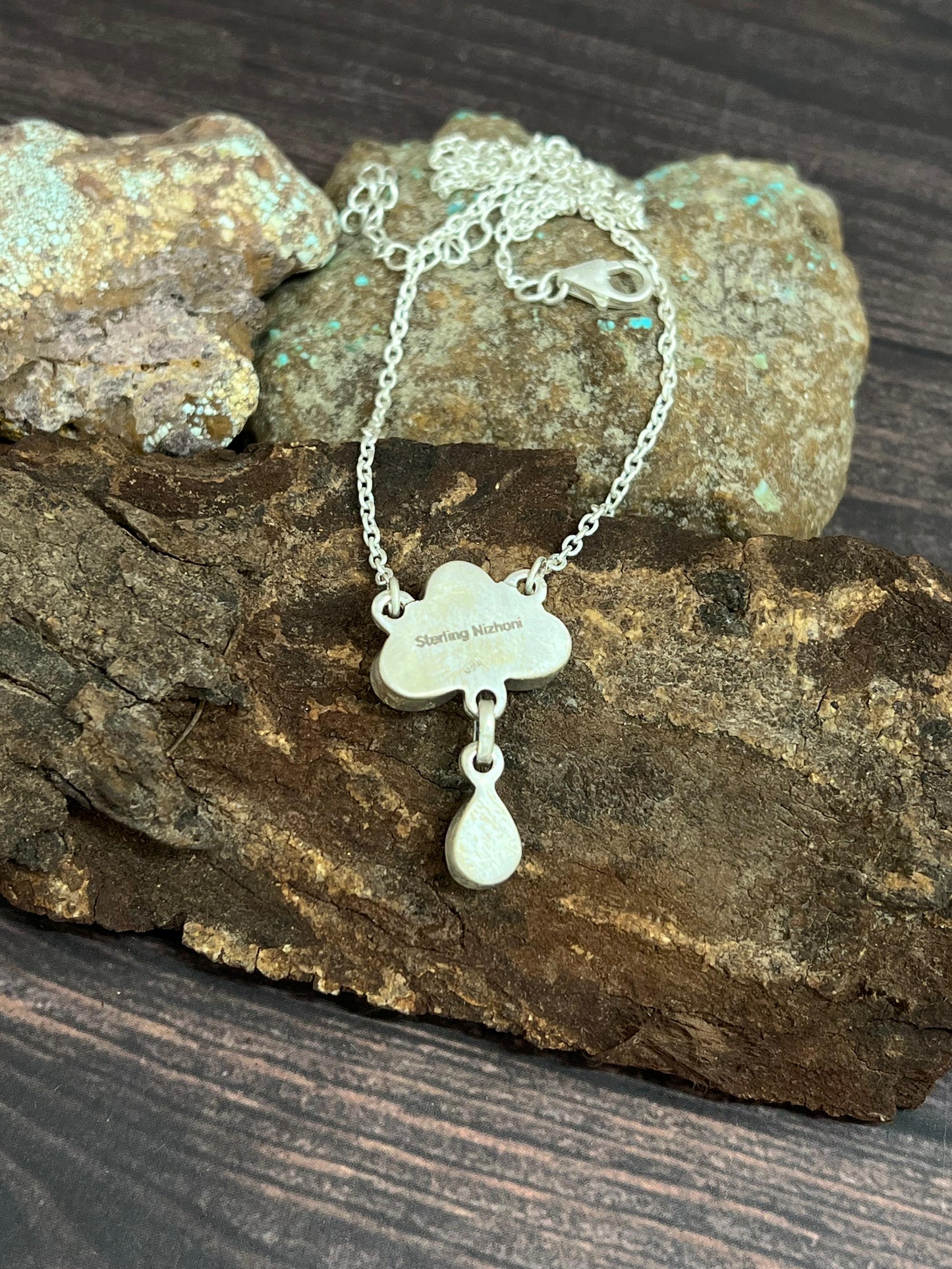 Handmade Sterling Silver Kingman Turquoise Necklace with Signed Nizhoni