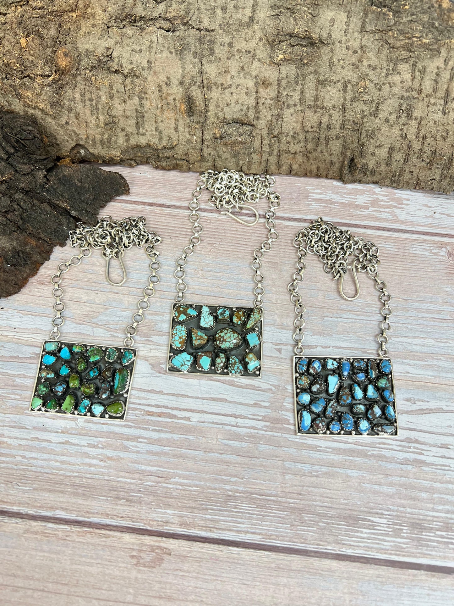 Handmade Sterling Silver Multi Stone Necklace with Signed Nizhoni