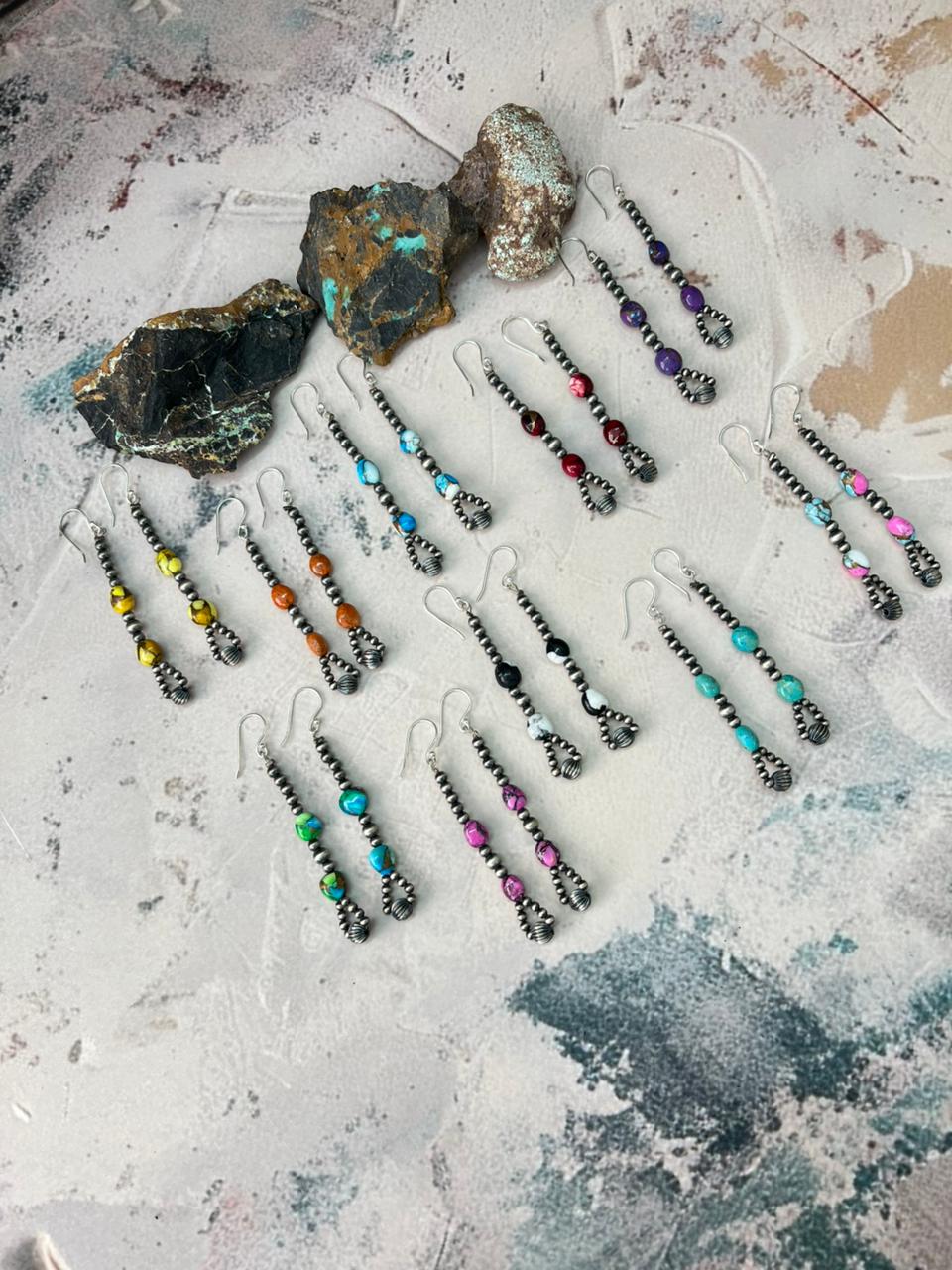 Handmade Sterling Silver Multistone Beaded Dangle Earrings "Signed Nizhoni"