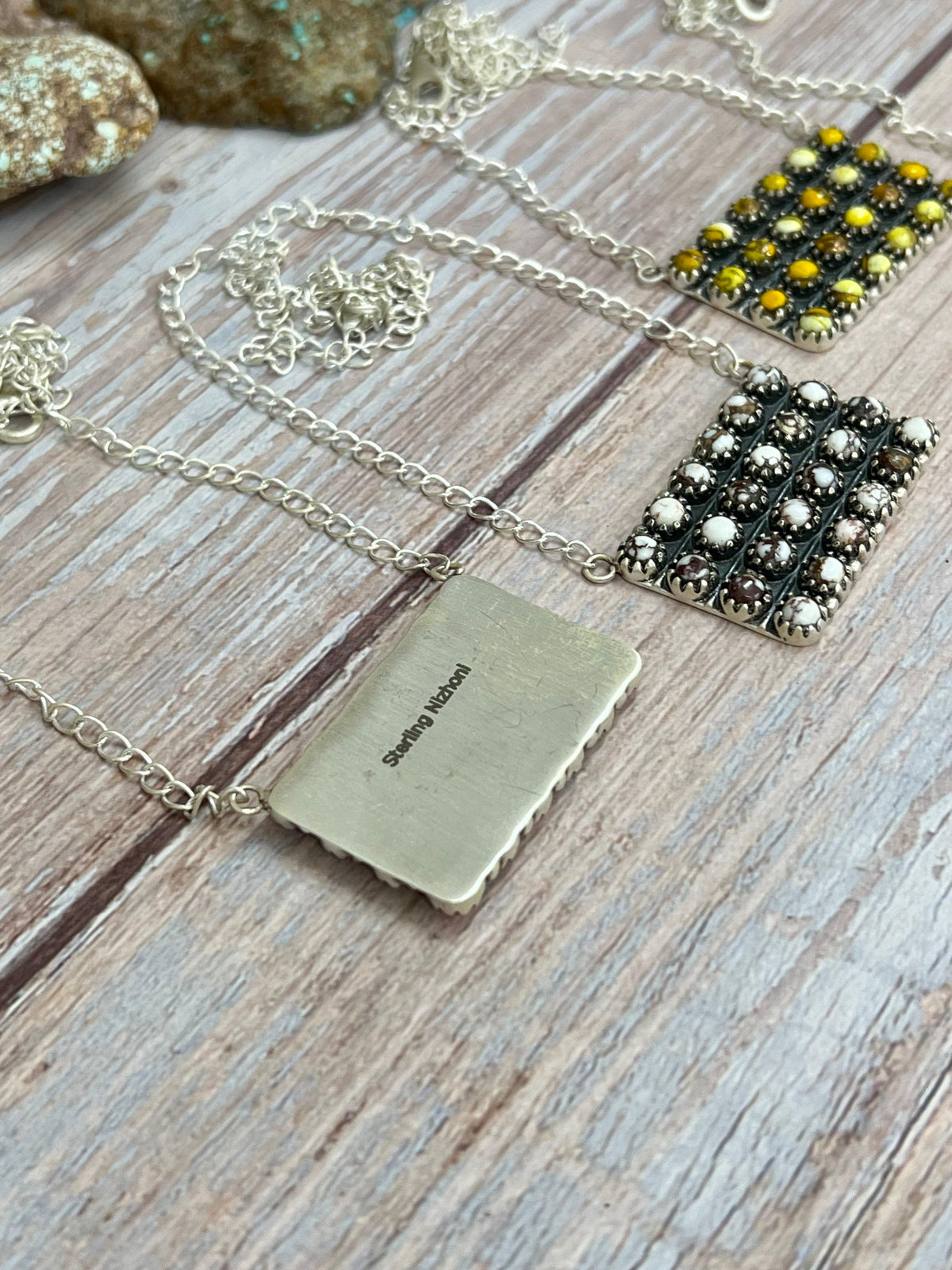 Handmade Sterling Silver Multi Stone Necklace with Signed Nizhoni