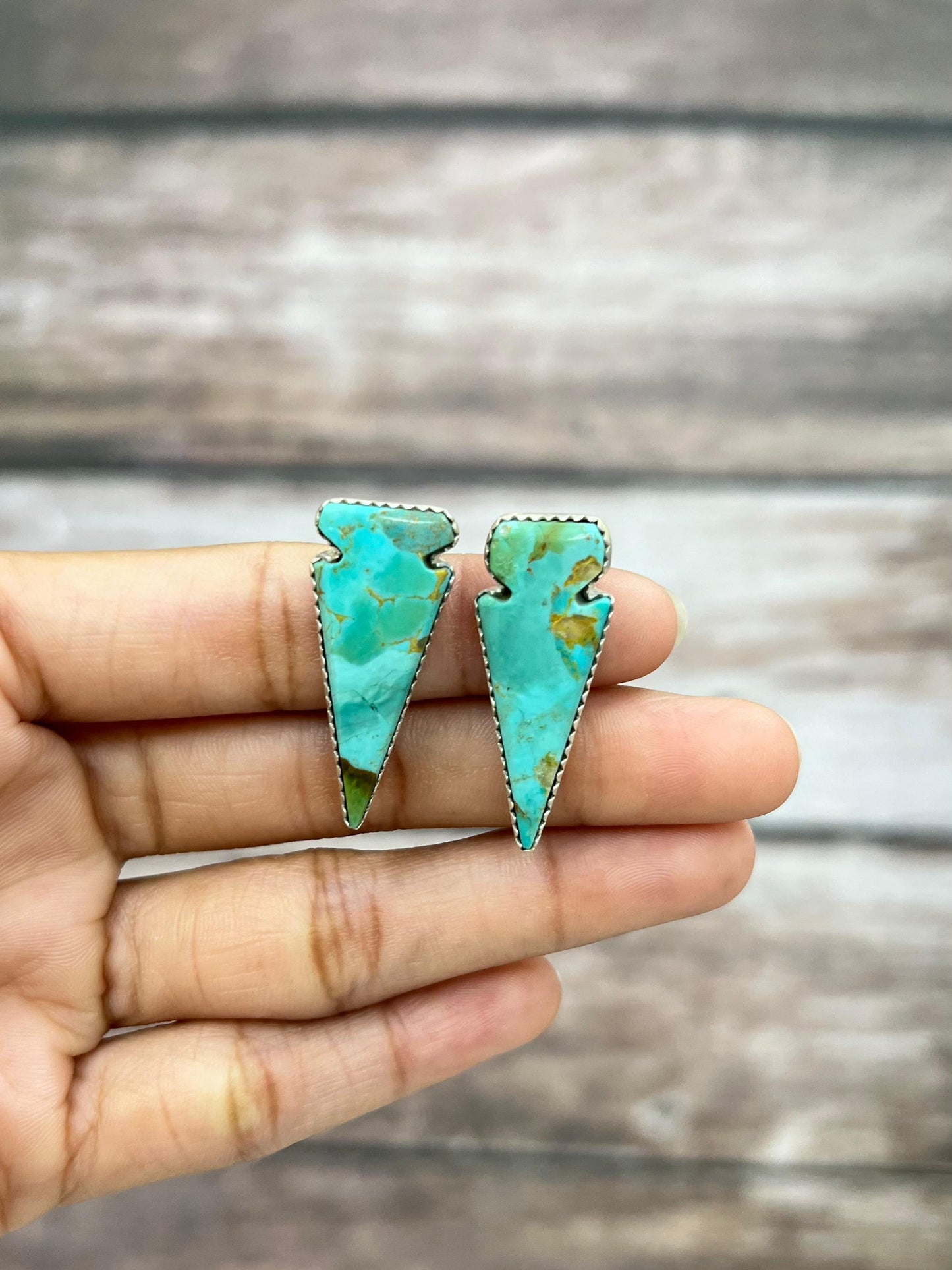 Handmade Sterling Silver Kingman Turquoise Post Studs with Signed Nizhoni (4)