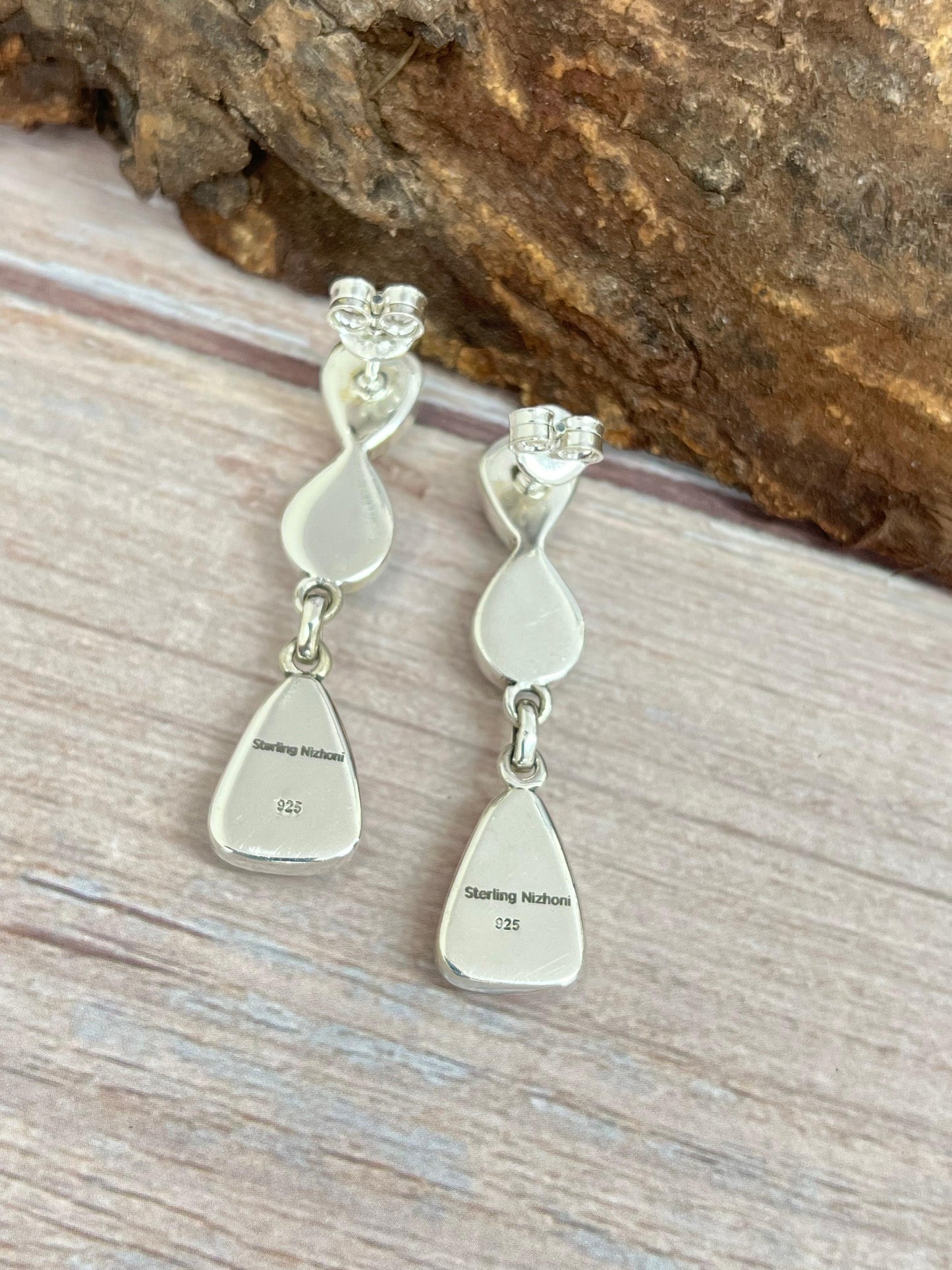 Handmade Sterling Silver Cotton Candy Turquoise Dangle Earrings with Signed Nizhoni