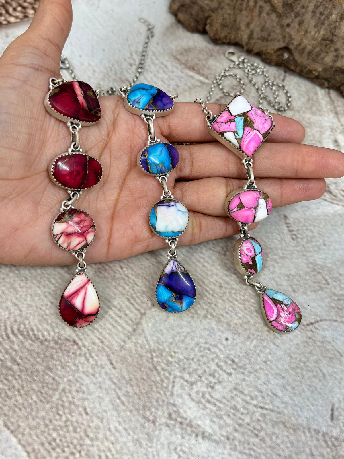 Handmade Sterling Silver Multi Stone Necklace with Signed Nizhoni