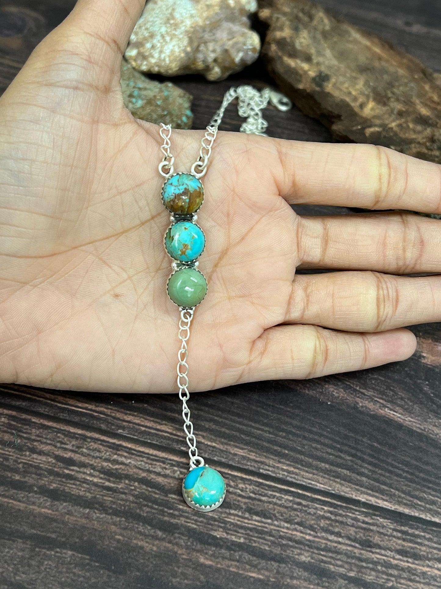 Handmade Sterling Silver Kingman Turquoise Necklace with Signed Nizhoni