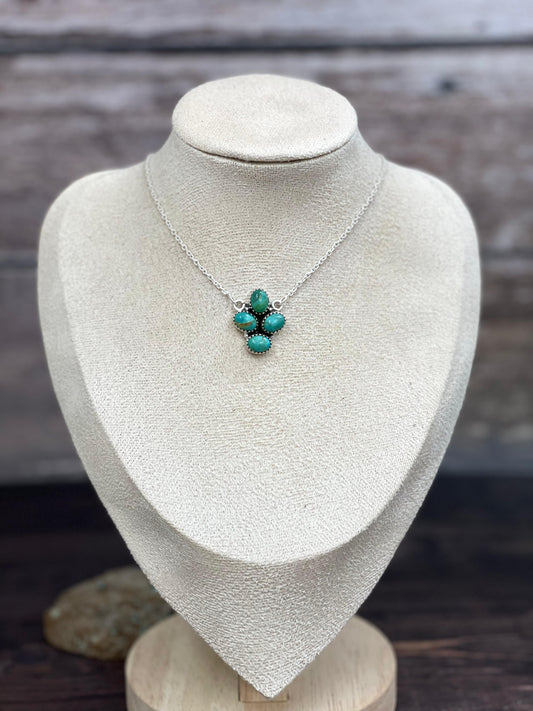 Handmade Sterling Silver Kingman Turquoise Necklace with Signed Nizhoni