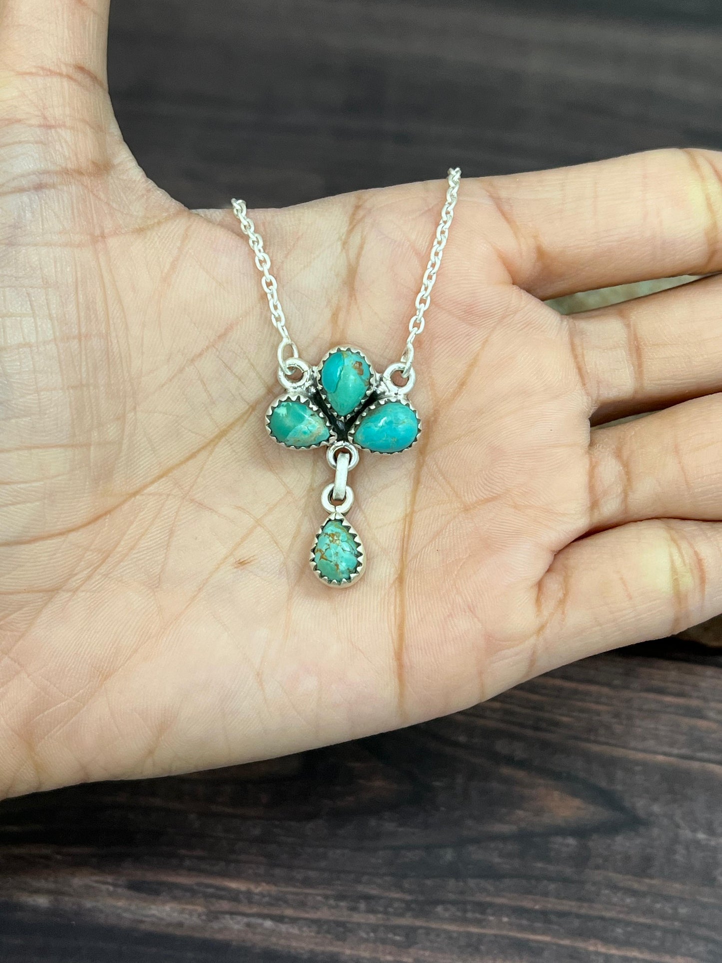 Handmade Sterling Silver Kingman Turquoise Necklace with Signed Nizhoni