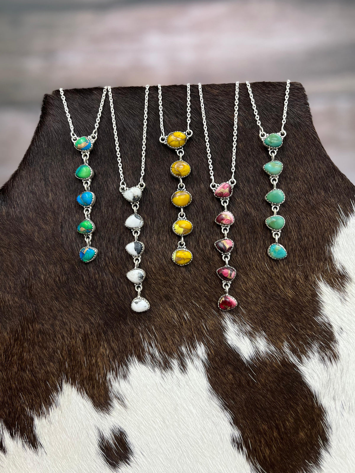 Handmade Sterling Silver Multi Stone Necklace, Signed Nizhoni (7)