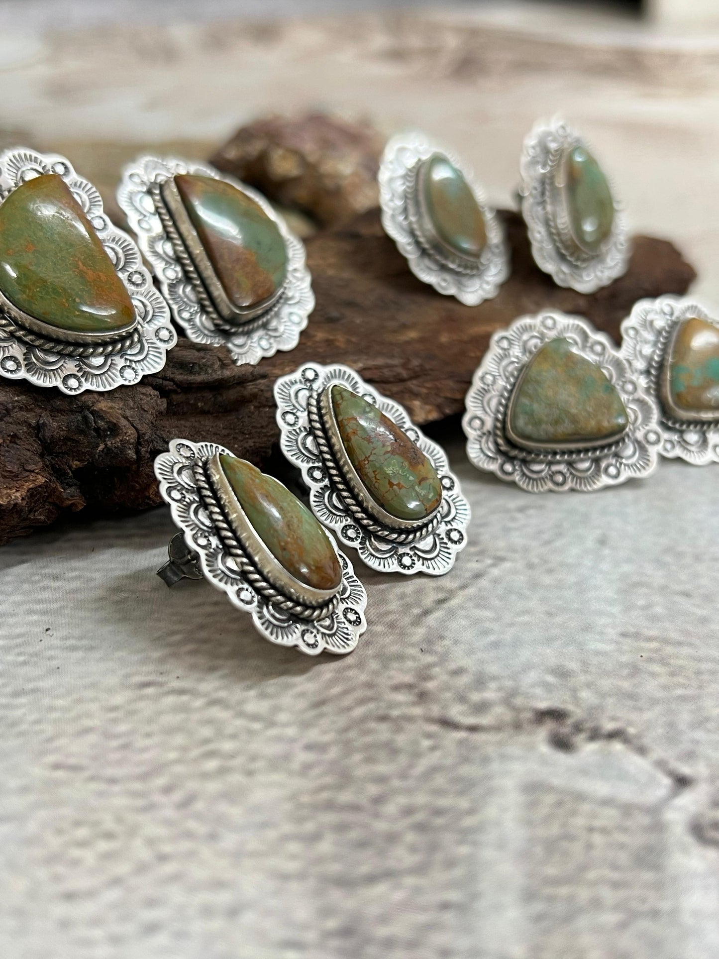 Handmade Sterling Silver Old Stock Royston Turquoise Post Studs with Signed Nizhoni