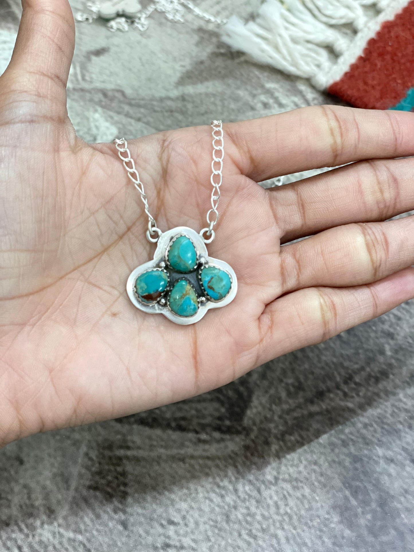 Handmade Sterling Silver Kingman Turquoise Necklace with Signed Nizhoni