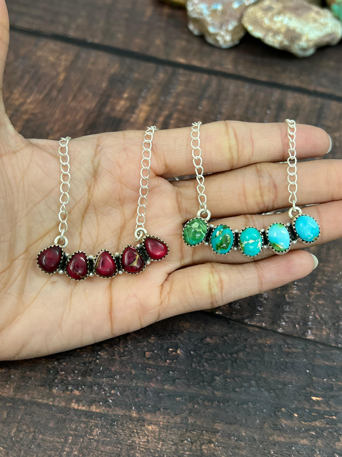 Handmade Sterling Silver Multistone Necklace with Signed Nizhoni