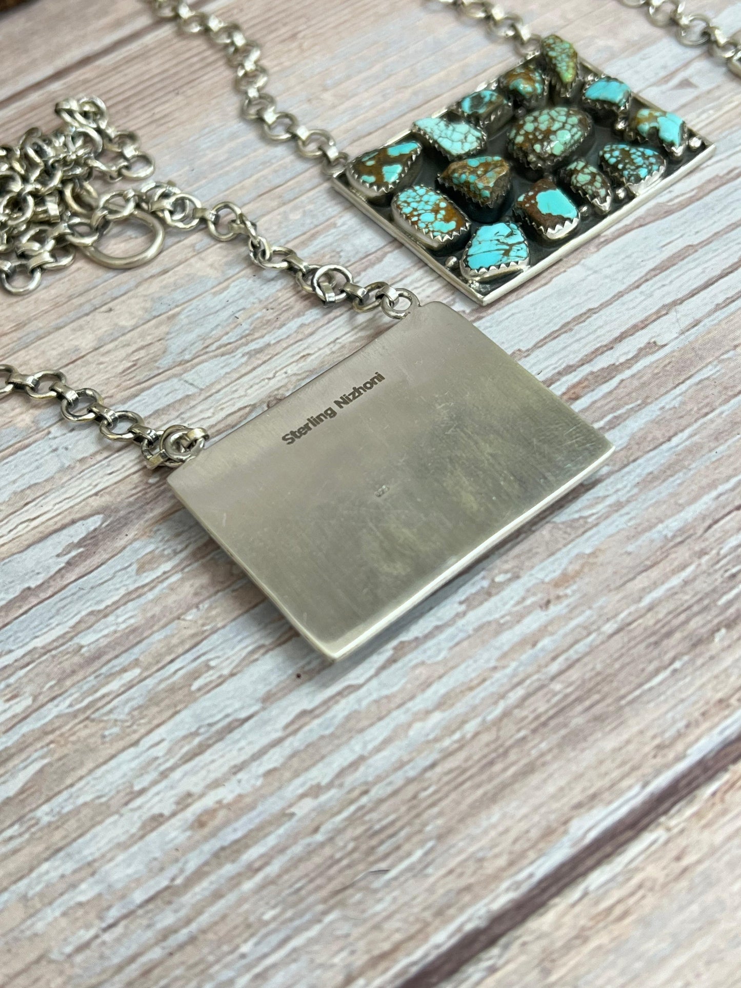 Handmade Sterling Silver Multi Stone Necklace with Signed Nizhoni