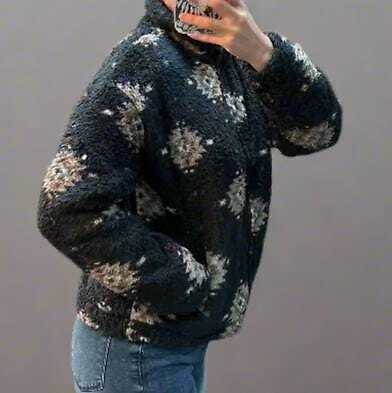 Black Aztec Sherpa Bomber Jacket: Cozy Western Fleece Zip-Up