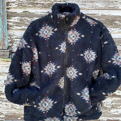 Black Aztec Sherpa Bomber Jacket: Cozy Western Fleece Zip-Up