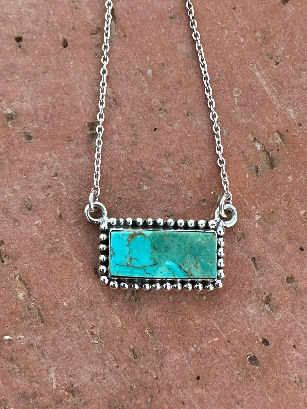 Handmade Sterling Silver Kingman Turquoise Bar Necklaces