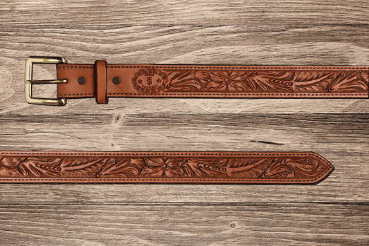 Saddle Tan Floral Belt 48