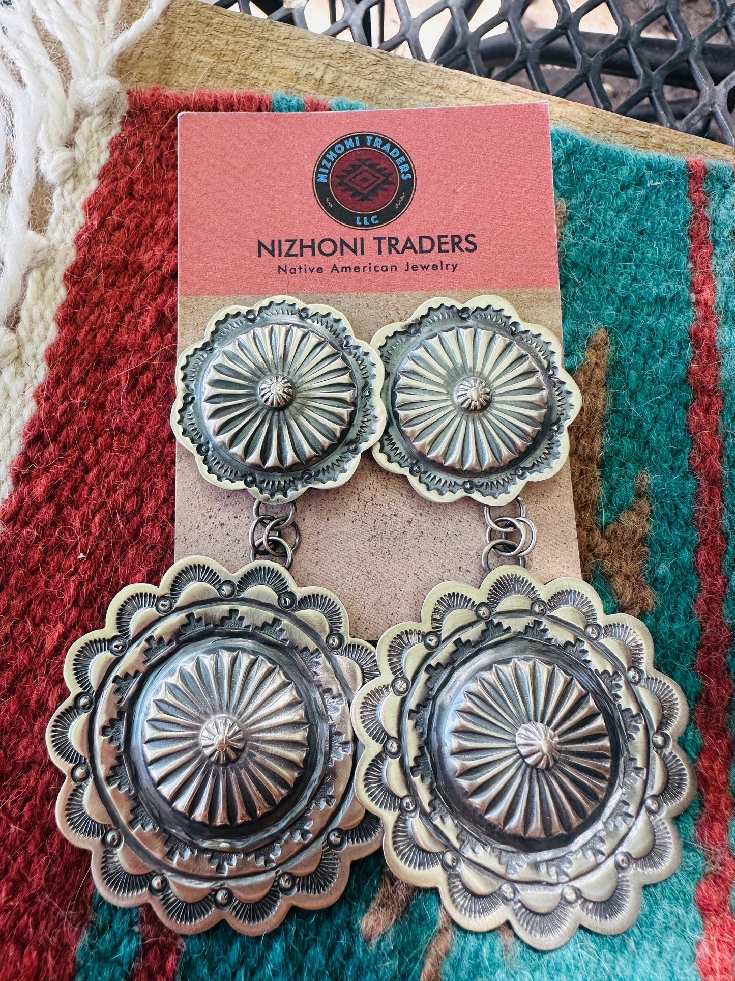 Navajo Sterling Silver Concho Dangle Earrings by Hemerson Brown