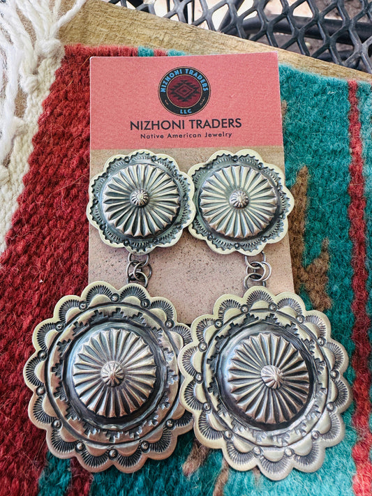 Navajo Sterling Silver Concho Dangle Earrings by Hemerson Brown