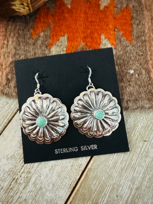 Navajo Turquoise & Sterling Silver Concho Dangle Earrings