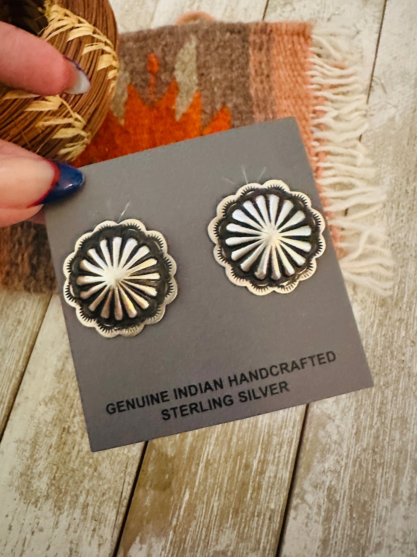 Navajo Sterling Silver Concho Stud Earrings