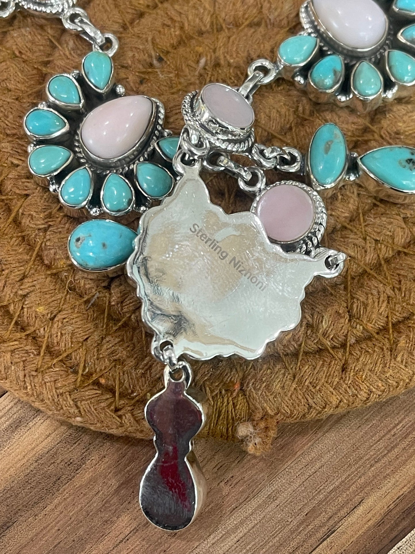 Handcrafted Sterling Silver, Turquoise & Pink Conch Necklace