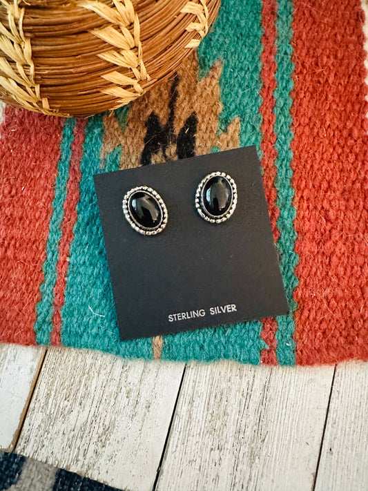 Navajo Onyx & Sterling Silver Post Earrings