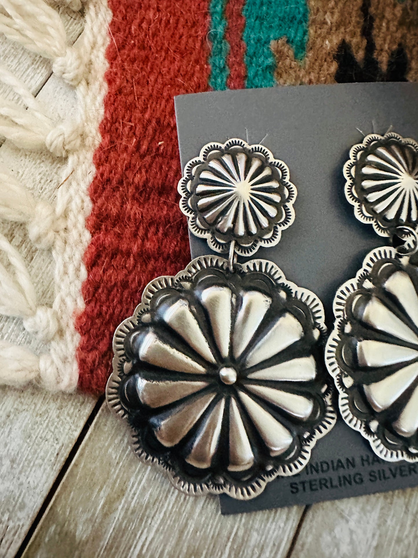 Navajo Sterling Silver Concho Dangle Earrings by Leander Tahe
