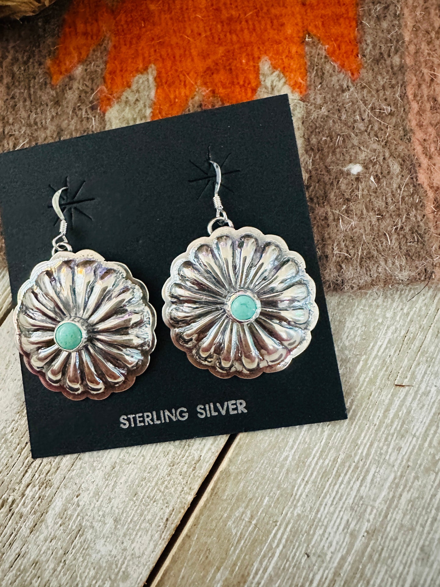 Navajo Turquoise & Sterling Silver Concho Dangle Earrings