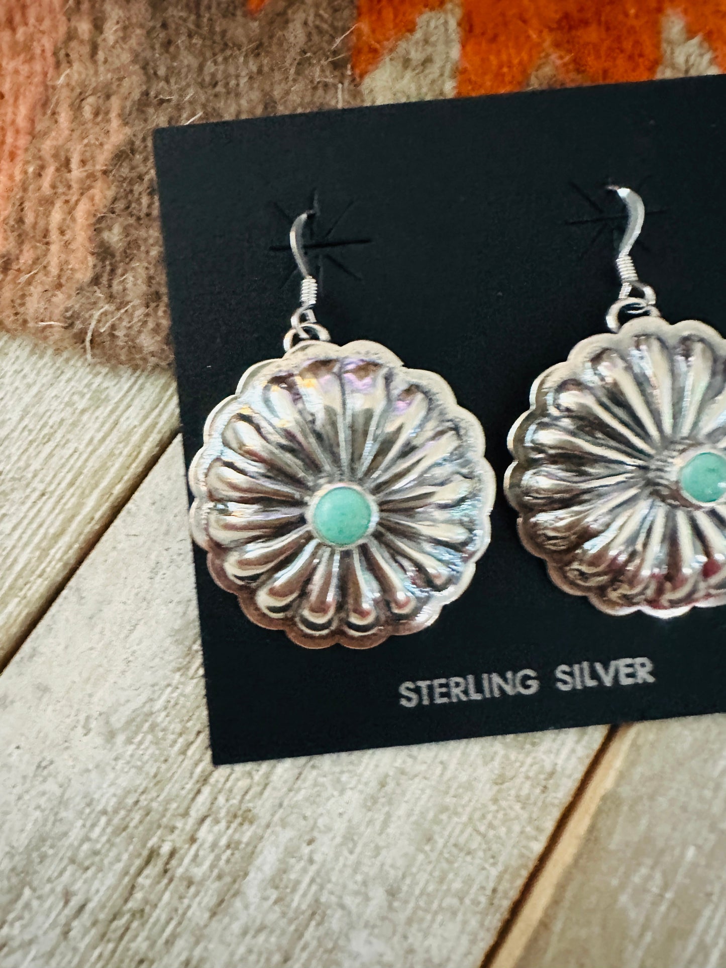 Navajo Turquoise & Sterling Silver Concho Dangle Earrings