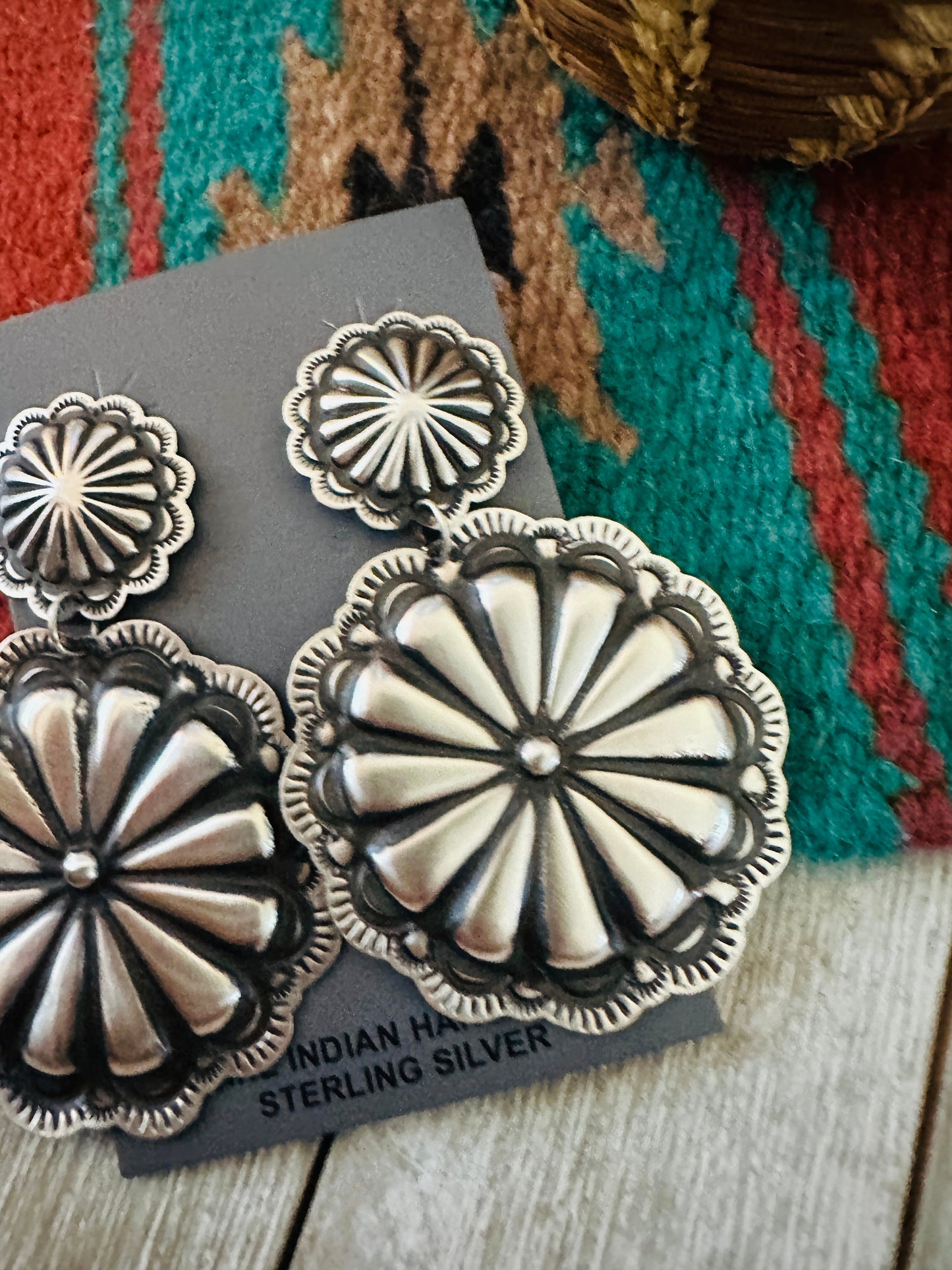 Navajo Sterling Silver Concho Dangle Earrings by Leander Tahe
