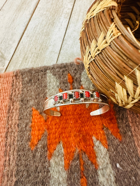 Navajo Sterling Silver & Coral Baby Cuff Bracelet