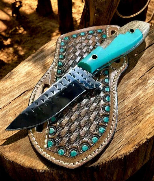 Rear Belt Knife 8" with Epoxy Wood Resin Handle