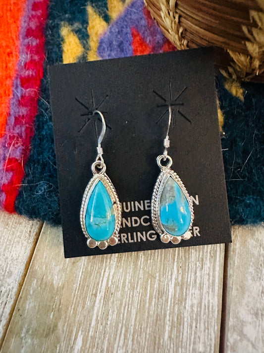 Navajo Sterling Silver & Turquoise Teardrop Dangle Earrings