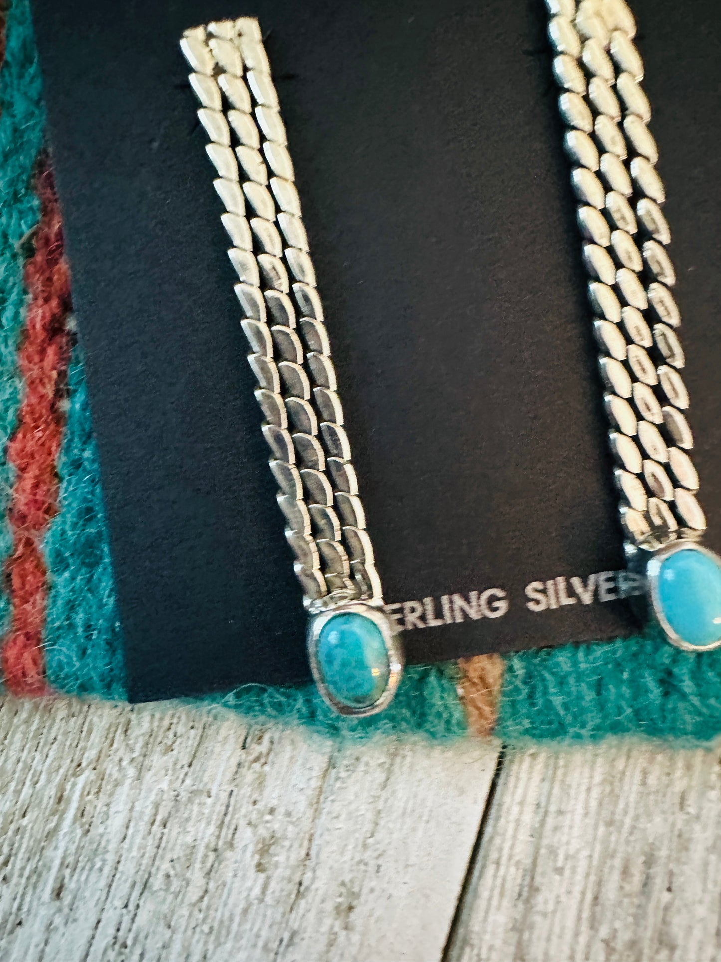 Navajo Sterling Silver & Turquoise Drop Dangle Earrings