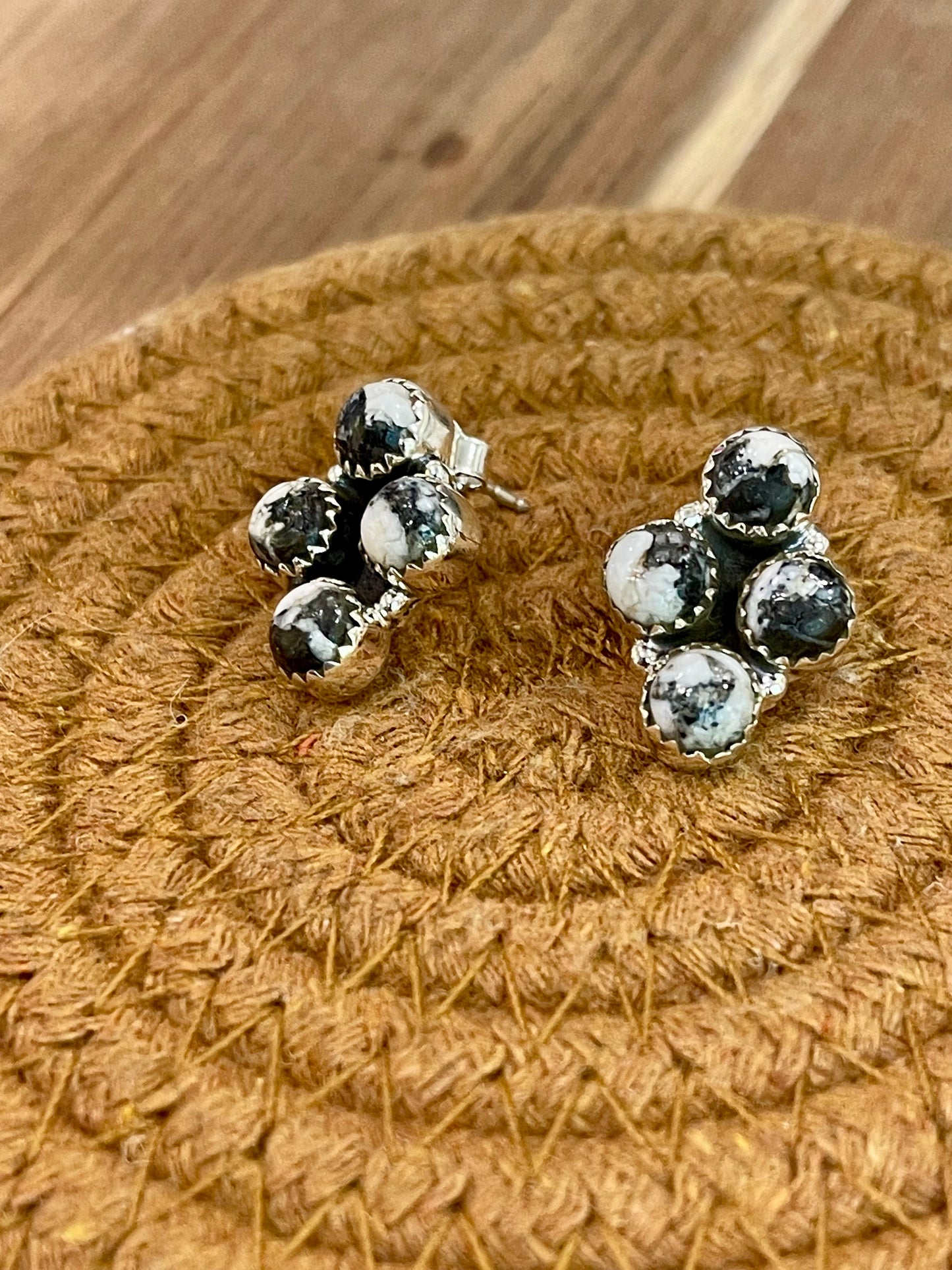 Beautiful Handmade Sterling Silver & White Buffalo Post Earrings