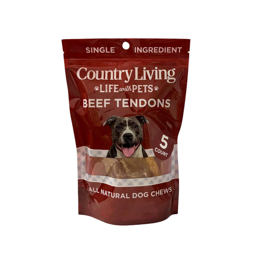 Country Living 4”-7” Beef Backstrap Tendon Dog Chews – 5 Count Bag – All-Natural, Long-Lasting, High-Protein Dog Treats – Single-Ingredient, Grain-Free