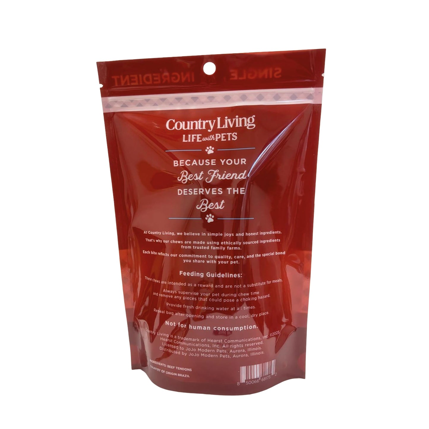 Country Living 4”-7” Beef Backstrap Tendon Dog Chews – 5 Count Bag – All-Natural, Long-Lasting, High-Protein Dog Treats – Single-Ingredient, Grain-Free