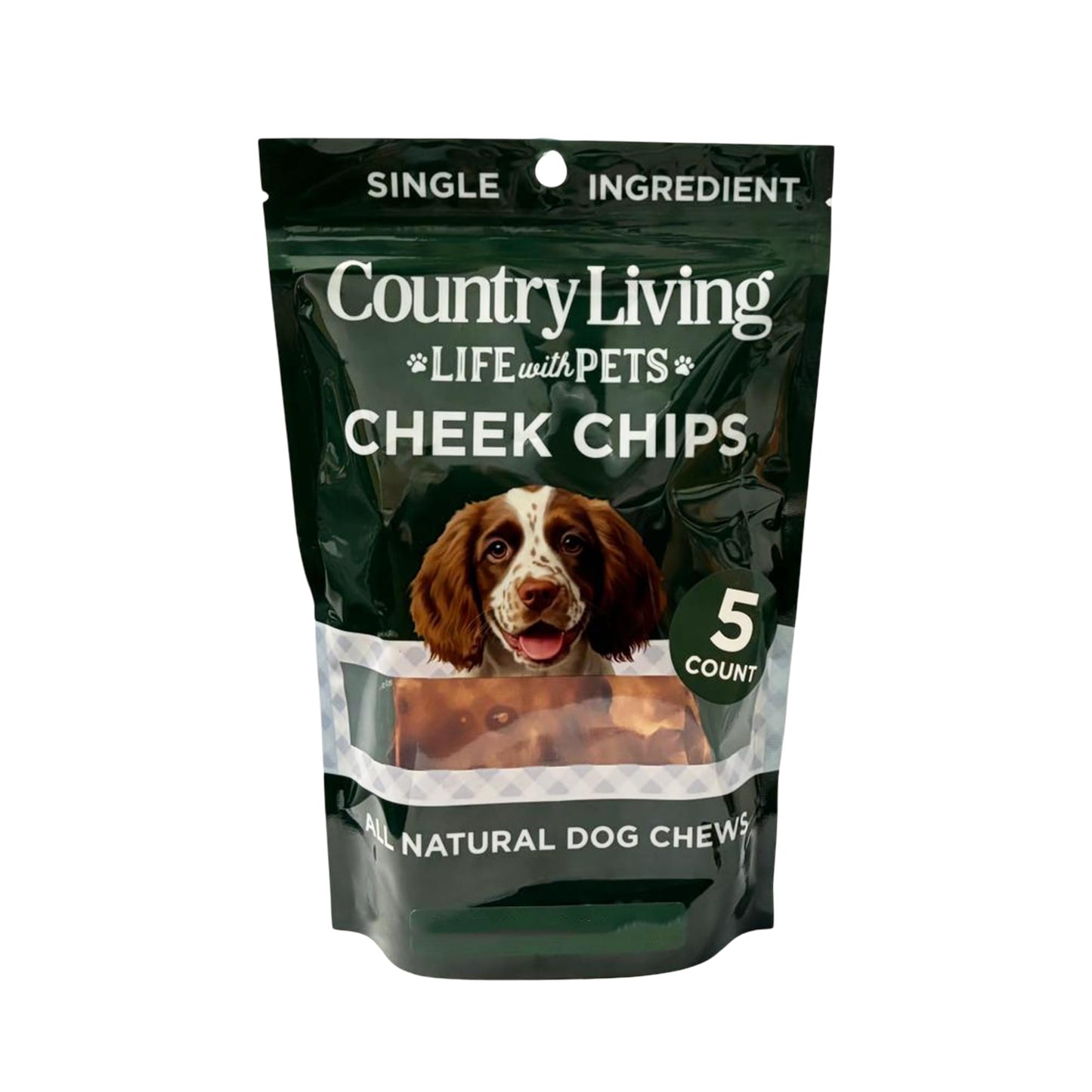 Country Living 4” x 4” Beef Cheek Chip Dog Treats – Chicken Flavor – 5 Count Bag – All-Natural, High-Protein, Long-Lasting Dog Chews