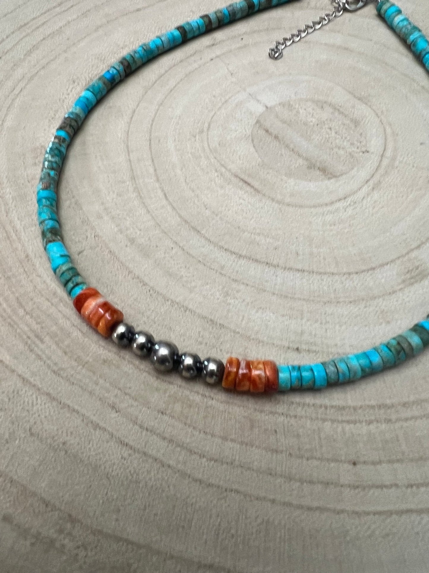 The Vibrant Choker: Spiny Oyster, Variscite Turquoise & Sterling Pearls
