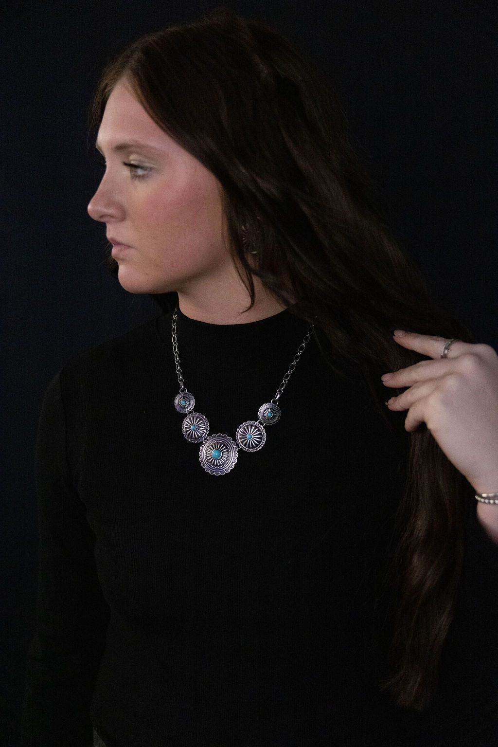 5 Conchos with Faux Turquoise Necklace - 18 inch + 3 inch extender