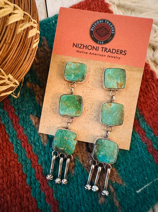 Navajo Royston Turquoise And Sterling Silver Dangle Earrings by Jacqueline Silver