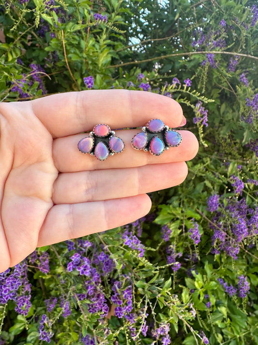 Nizhoni “The Backroads”  MINIS Pink Opal & Sterling Silver 4 Stone Earrings Handmade
