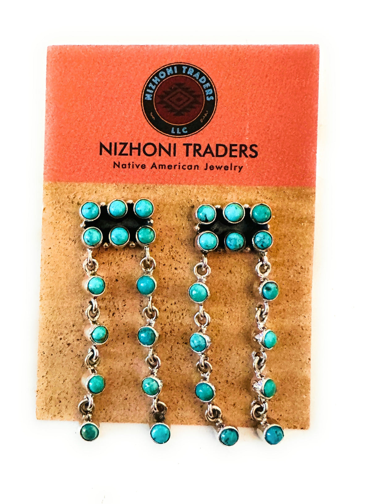 Waterfall Handmade Turquoise & Sterling Silver Dangle Earrings Signed Nizhoni