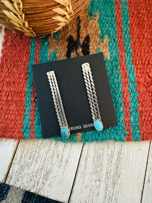 Navajo Sterling Silver & Turquoise Drop Dangle Earrings