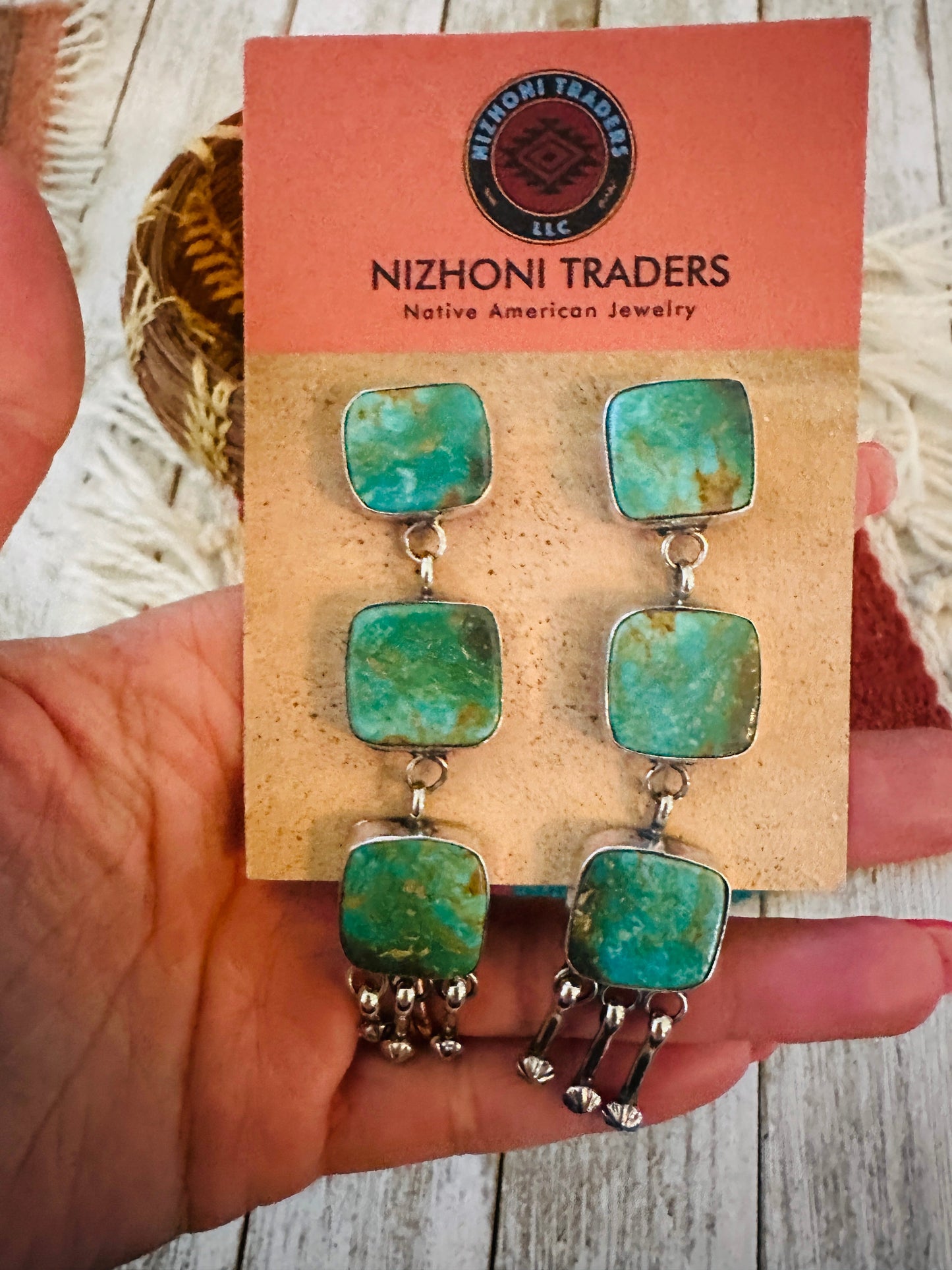 Navajo Royston Turquoise And Sterling Silver Dangle Earrings by Jacqueline Silver