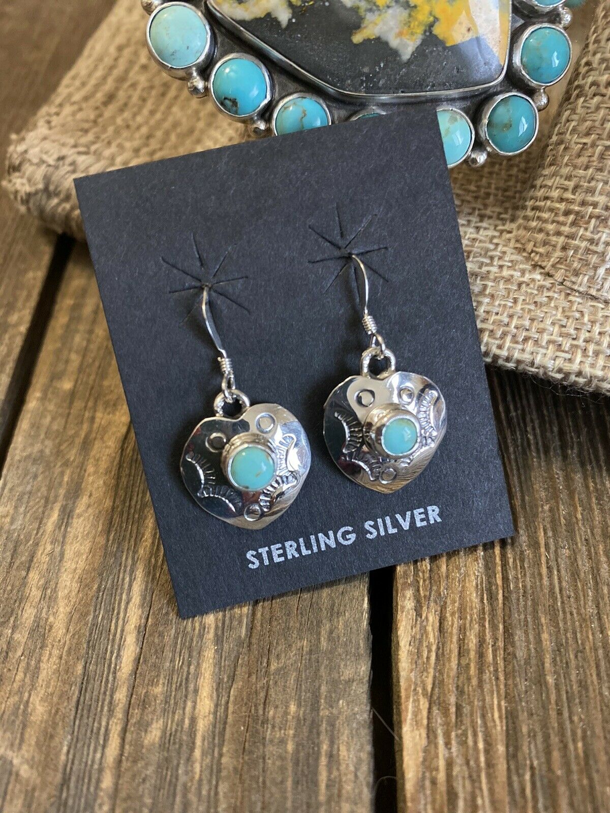 Handcrafted Sterling Silver Turquoise Heart Dangle Earrings