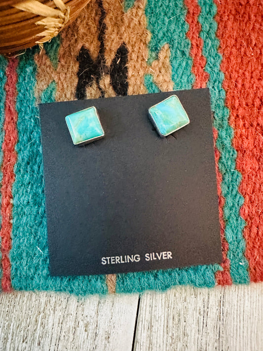 Navajo Sterling Silver & Turquoise Square Stud Earrings