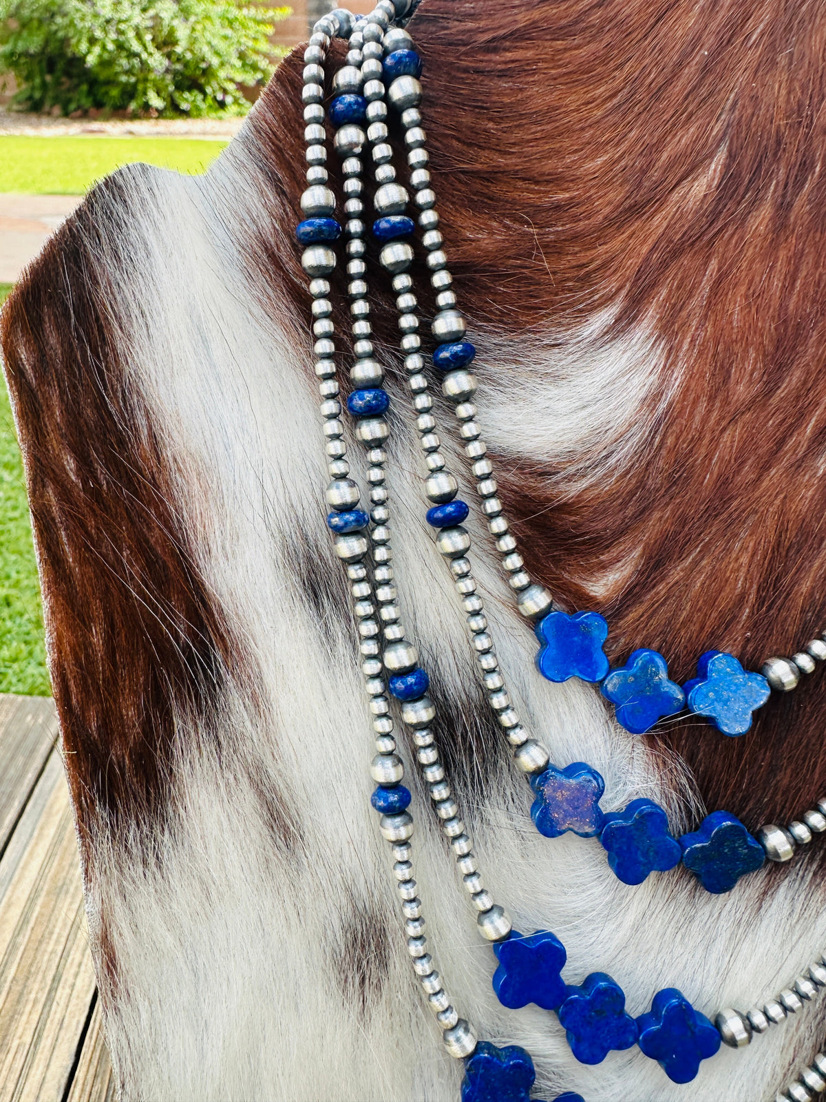Handcrafted Lapis & Sterling Silver Pearl Cross Beaded Necklace